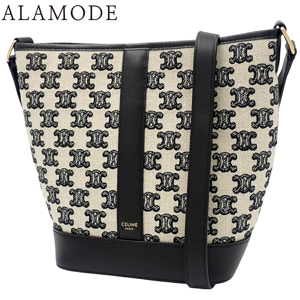 Celine Bucket Shoulder Bag Crossbody Leather Triomphe Canvas Beige Black Tan